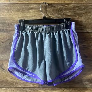 Nike running shorts purple and grey